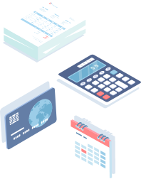 Accounting Graphical Elements - Spreadsheet, calculator, credit card, calendar